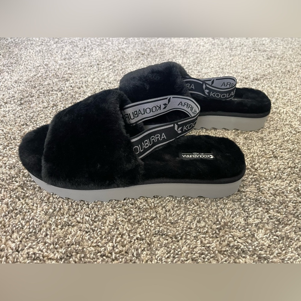 NEW Women’s Koolaburra by UGG Fuzz’n II Faux Fur Slide Slippers Black Size 11